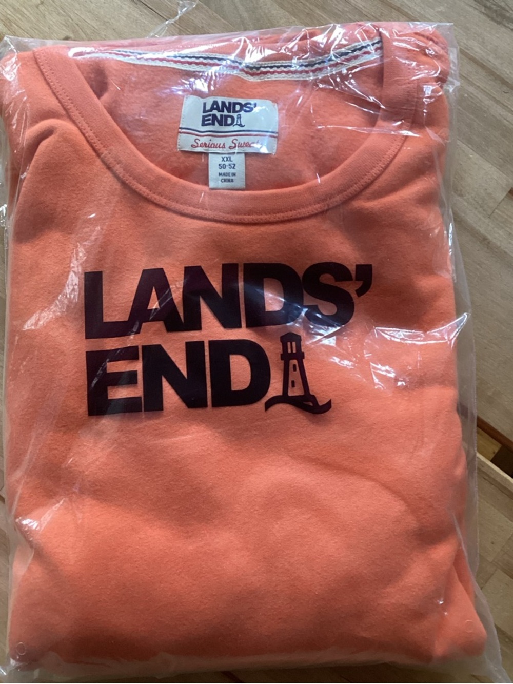 Lands' End Men’s Serious Sweats sweatshirt XXL in Flamingo Orange